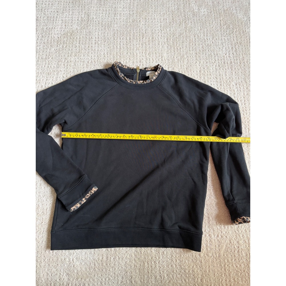 J.Crew Re-Imagined Black Leopard Ruffle Trim Sweatshirt Back Zip Medium